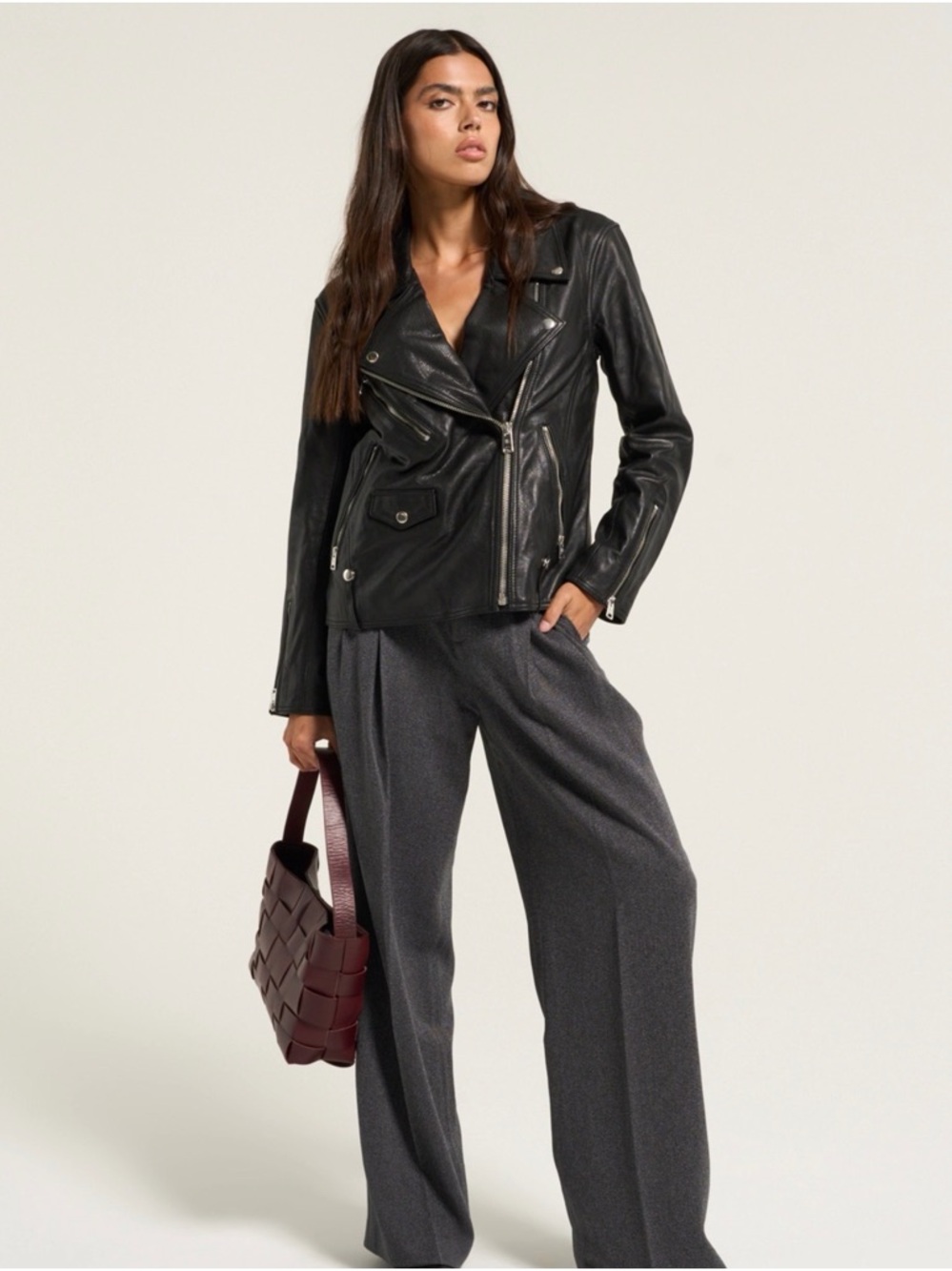 Genuine Leather Oversized Moto Jacket - Picture 3 of 10
